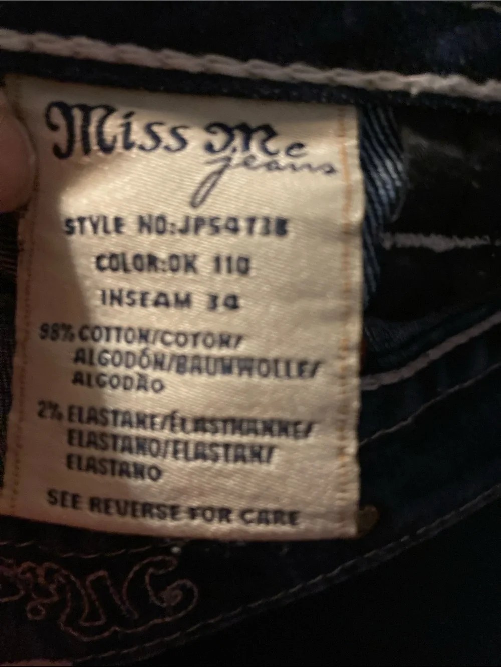 Miss Me Dark Blue‎ Boot Cut Jeans with Embroidered Back Pockets 26